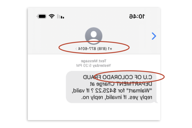 Screenshot of a texting scam